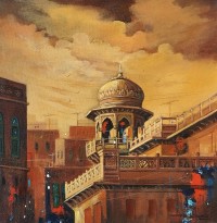 G. N. Qazi, 14 x 14 inch, Acrylic on Canvas, Cityscape Painting, AC-GNQ-076